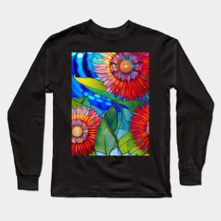 Red Staind Glass Flowers Long Sleeve T-Shirt